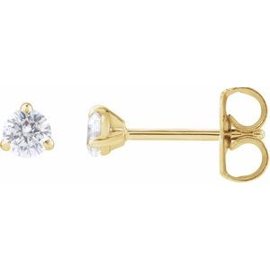 14K Yellow Gold Round 3Mm Si1-Si2, G-H 1/5 Ctw Lab-Grown Diamond 3-Prong Claw Cocktail Style Stud Friction Back Earrings