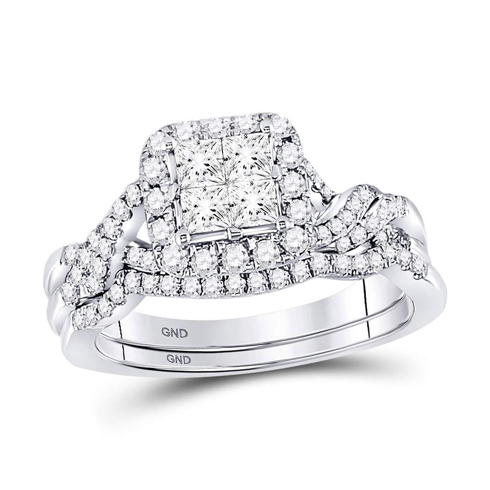 14K Yellow Or White Gold  Princess Diamond Bridal Wedding Ring Band Set 1 Cttw, Womens Size: 5-10