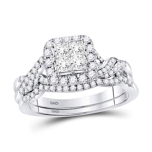 14K Yellow Or White Gold  Princess Diamond Bridal Wedding Ring Band Set 1 Cttw, Womens Size: 5-10