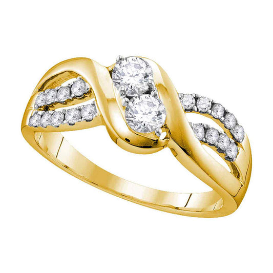 10K Yellow Gold Round Diamond 2-stone Bridal Wedding Engagement Ring 5/8 Cttw, Womens Size: 5-10