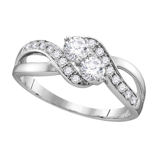 10K White Gold Round Diamond 2-stone Bridal Wedding Engagement Ring 5/8 Cttw, Womens Size: 5-10