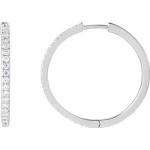 14K White Gold Pair Round Shape 1.4Mm Si1-Si2, Gh 1/2 Ctw Lab-Grown Diamond Hoop Earrings, Length: 22.9 Mm, Thickness: 1.7 Mm