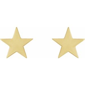 14K Yellow Gold 6.2 Mm Pair Press Fit Back 6 Mm Polished Star Earrings With Press Fit Closure