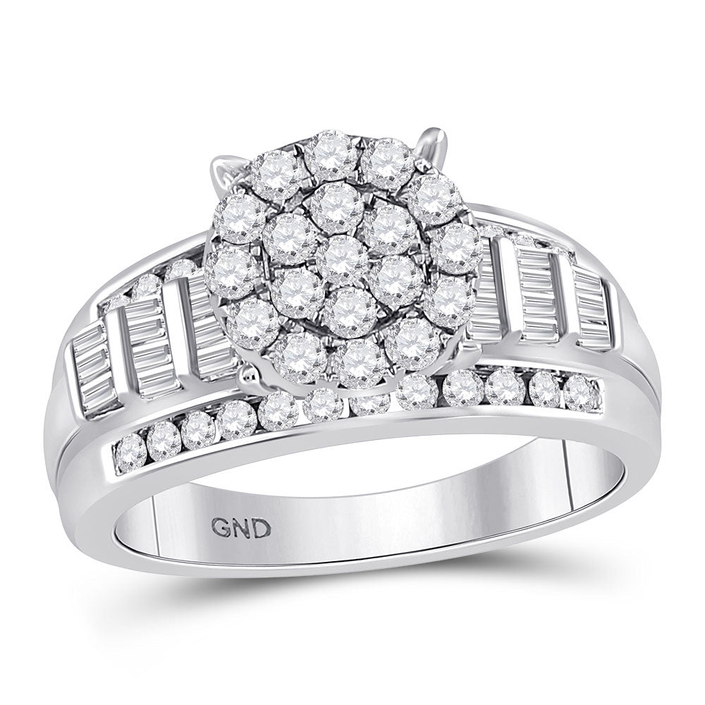 10K White Gold Round Diamond Cluster Bridal Wedding Engagement Ring 1 Cttw, Womens Size: 5-10