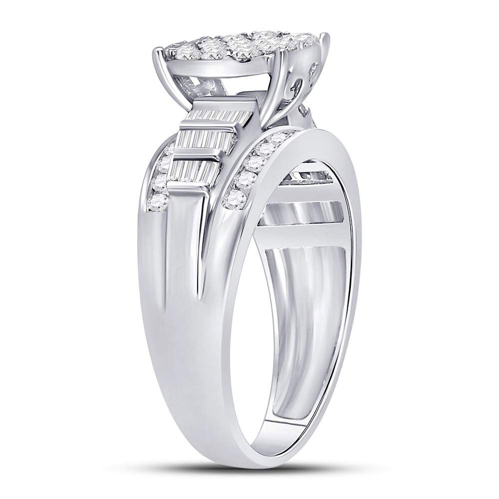 10K White Gold Round Diamond Cluster Bridal Wedding Engagement Ring 1 Cttw, Womens Size: 5-10