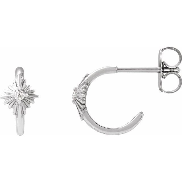 14K White Gold Round 10 Mm 5.74 Mm 1.5Mm I1, Gh Pair Friction Back Polished .03 Ctw Natural Diamond Star Hoop Earrings