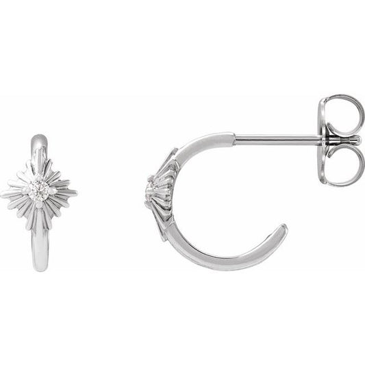 14K White Gold Round 10 Mm 5.74 Mm 1.5Mm I1, Gh Pair Friction Back Polished .03 Ctw Natural Diamond Star Hoop Earrings