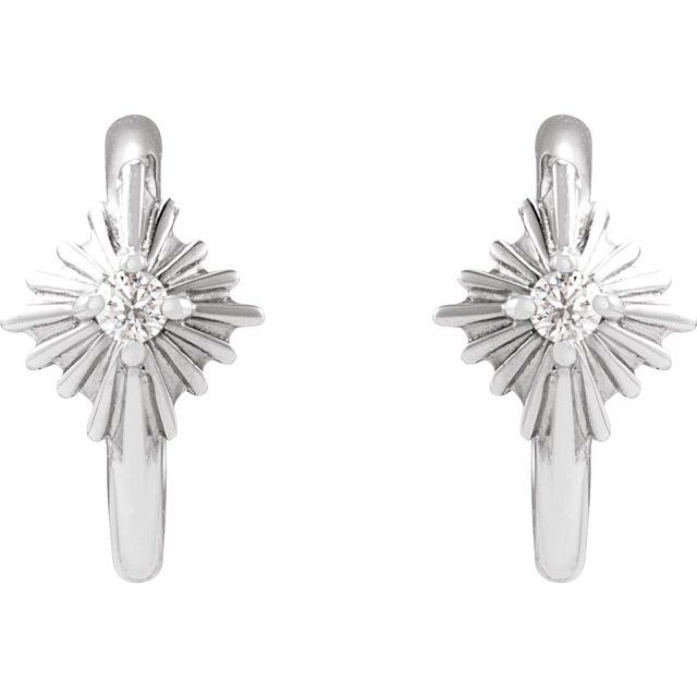 14K White Gold Round 10 Mm 5.74 Mm 1.5Mm I1, Gh Pair Friction Back Polished .03 Ctw Natural Diamond Star Hoop Earrings
