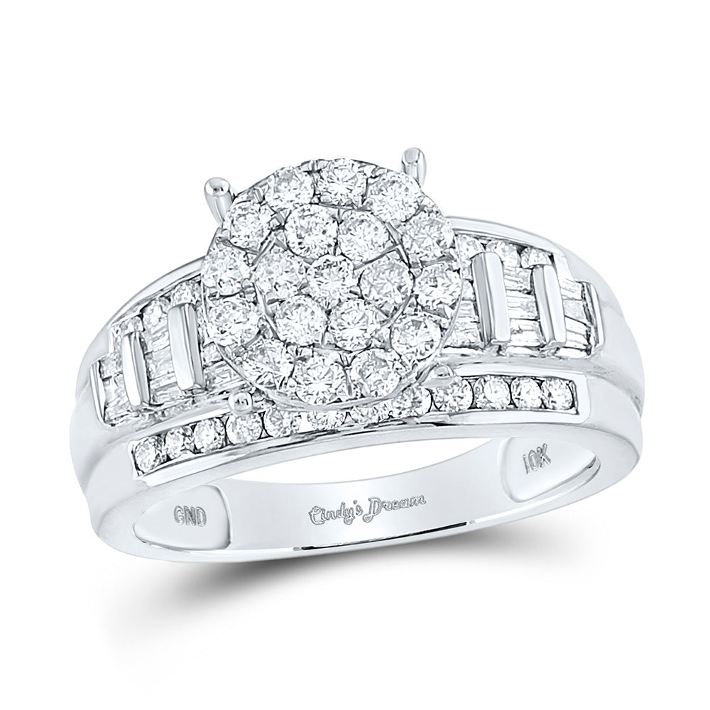 10K White Gold Round Diamond Cluster Bridal Wedding Engagement Ring 1 Cttw, Womens Size: 5-10