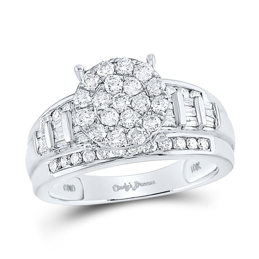 10K White Gold Round Diamond Cluster Bridal Wedding Engagement Ring 1 Cttw, Womens Size: 5-10