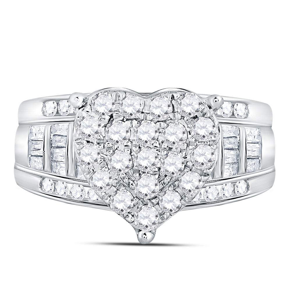 10K White Gold Round Diamond Heart Bridal Wedding Engagement Ring 1 Cttw, Womens Size: 5-10