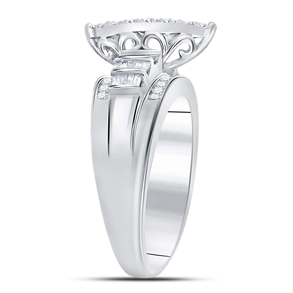 10K White Gold Round Diamond Heart Bridal Wedding Engagement Ring 1 Cttw, Womens Size: 5-10