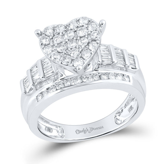 10K White Gold Round Diamond Heart Bridal Wedding Engagement Ring 1 Cttw, Womens Size: 5-10