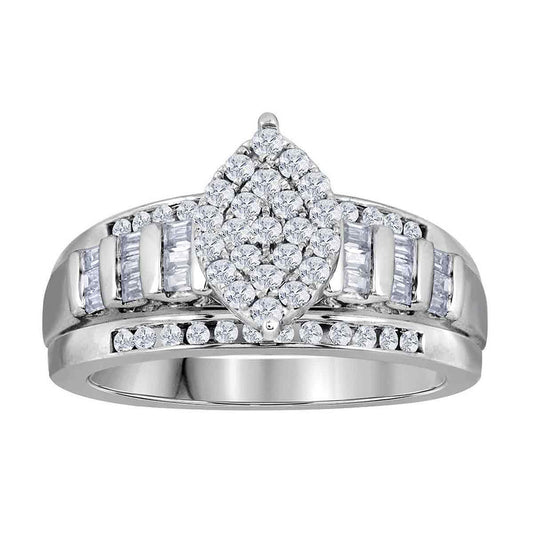 10K White Gold Round Diamond Cluster Bridal Wedding Engagement Ring 1 Cttw, Womens Size: 5-10