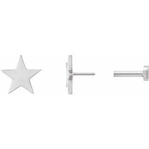 14K White Gold 6.2 Mm Pair Press Fit Back Included 4 Mm Polished Star Earrings With Press Fit Closure