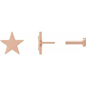 14K Rose Gold 6.2 Mm Each Press Fit Back Included 4 Mm Polished Star Earrings With Press Fit Closure