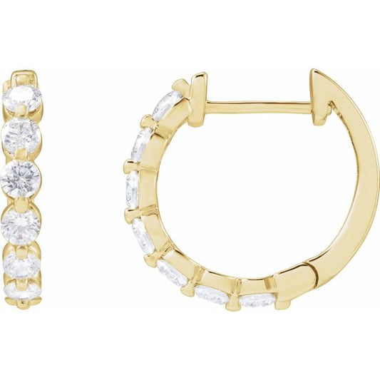 14K Yellow Gold Round 17 Mm 2 Mm 2.6Mm Si1-Si2, G-H Pair Hinged Polished 1 Ctw Lab-Grown Diamond Hoop Earrings