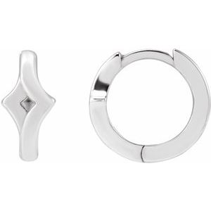 14K White Gold Right Geometric Huggie Earring, Length: 12 Mm, Thickness: 4.2 Mm