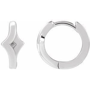 14K White Gold Left Geometric Huggie Earring, Length: 12 Mm, Thickness: 4.2 Mm