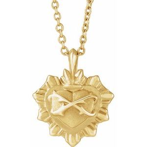 14K Yellow Gold 13.83 X 11.56 Mm 16-18 In Polished Sacred Heart Necklace