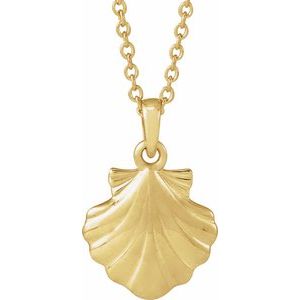 14K Yellow Gold 12.09 X 10.1 Mm 16-18 In Polished Shell Necklace