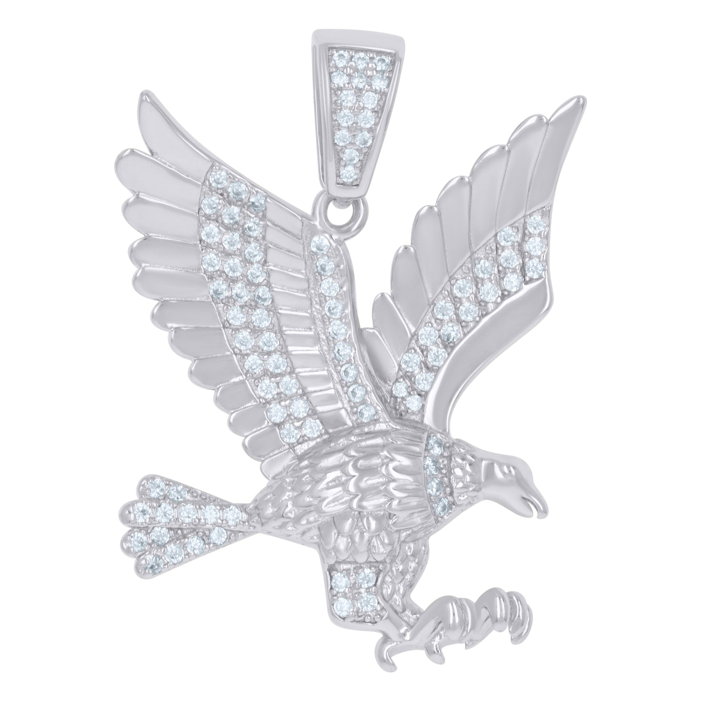 Sterling Silver Mens Cubic-Zirconia Eagle Birds Wildlife Charm Pendant
