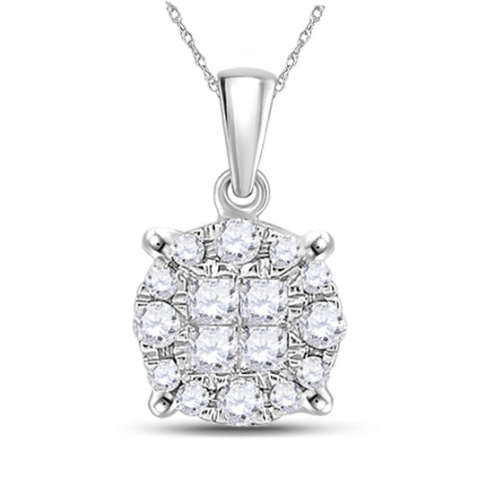 14K White Gold Womens Princess Diamond Cluster Pendant 1/6 Cttw, Length: 0.25 In, Width: 0.23 In