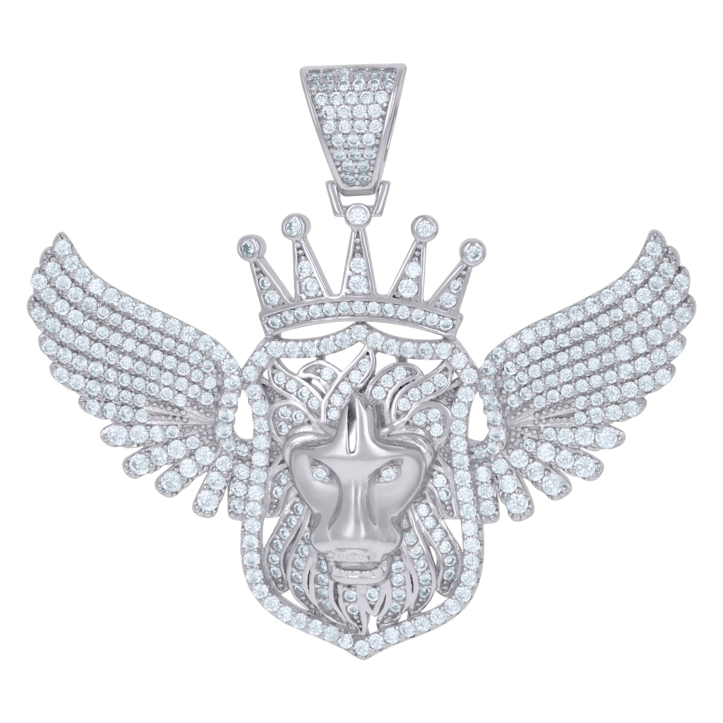 Sterling Silver Mens Cubic-Zirconia Leo/Lion Animal Zodiac Sign/Wildlife Charm Pendant