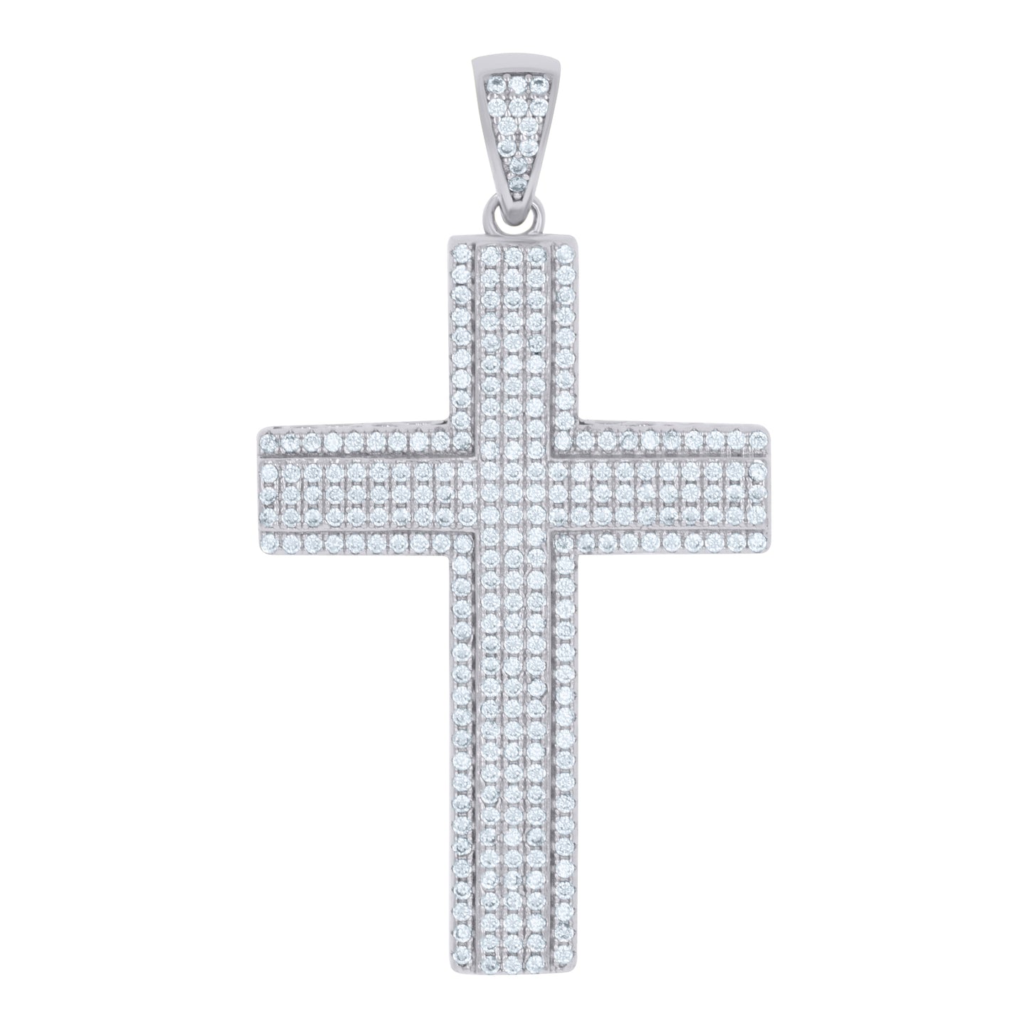 Sterling Silver Mens Cubic-Zirconia Cross Religious Charm Pendant