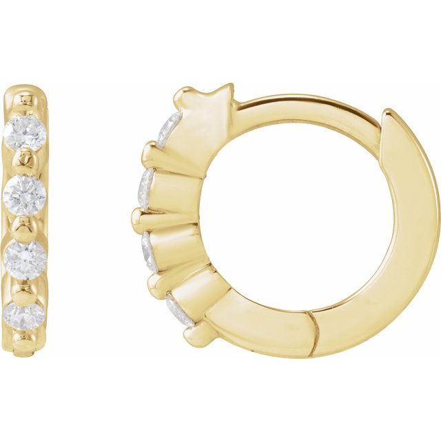 14K Yellow Gold Round 16.75 Mm 1.6 Mm 1.5Mm I1, G-H Pair Hinged Polished 1/5 Ctw Natural Diamond Hinged Hoop Earrings