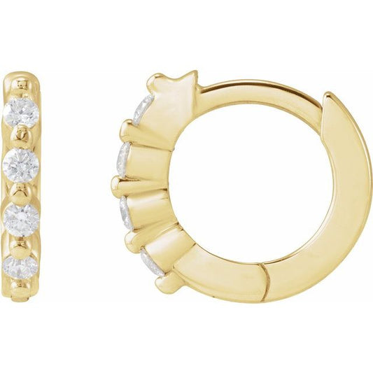 14K Yellow Gold Round 12.73 Mm 1.6 Mm 1.5Mm I1, Gh Pair Hinged Polished 1/8 Ctw Natural Diamond Hinged Hoop Earrings