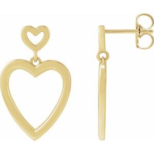 14K Yellow Gold 21.81 X 13.58 Mm Pair Friction Backs Included Polished Dangle Heart Earrings