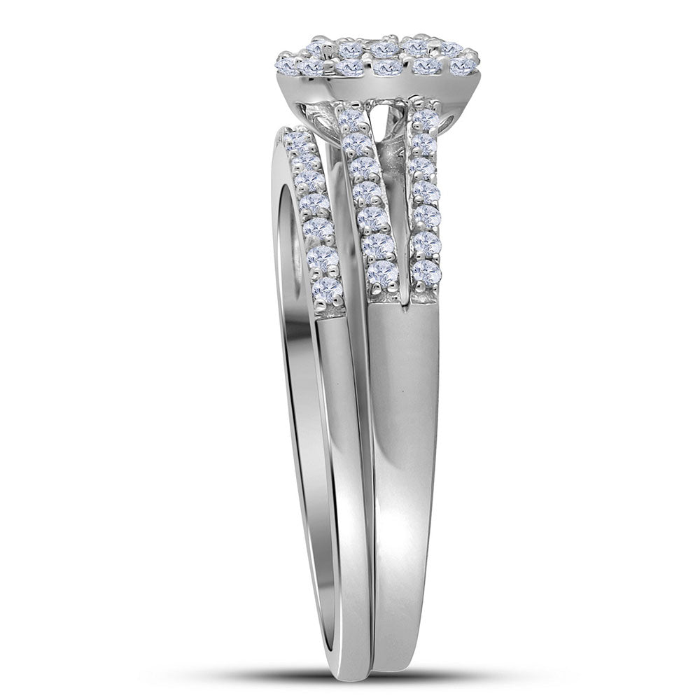 10K White Gold Round Diamond Bridal Wedding Ring Band Set 1/2 Cttw, Womens Size: 5-10