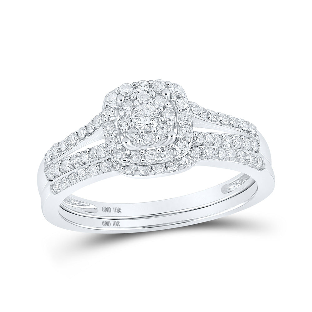 10K White Gold Round Diamond Bridal Wedding Ring Band Set 1/2 Cttw, Womens Size: 5-10