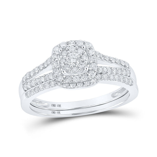 10K White Gold Round Diamond Bridal Wedding Ring Band Set 1/2 Cttw, Womens Size: 5-10