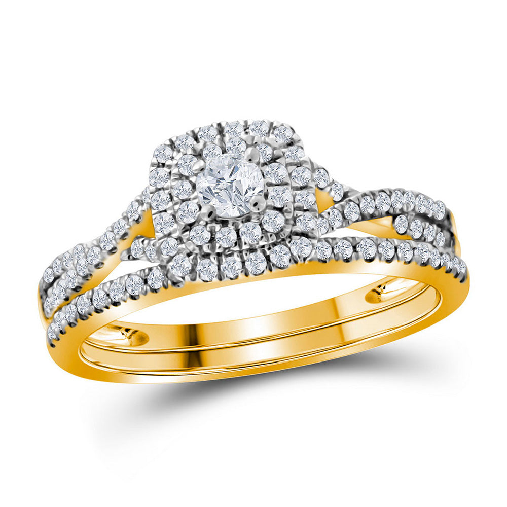 10K Yellow Or White Gold  Round Diamond Halo Bridal Wedding Ring Band Set 1/2 Cttw, Womens Size: 5-10