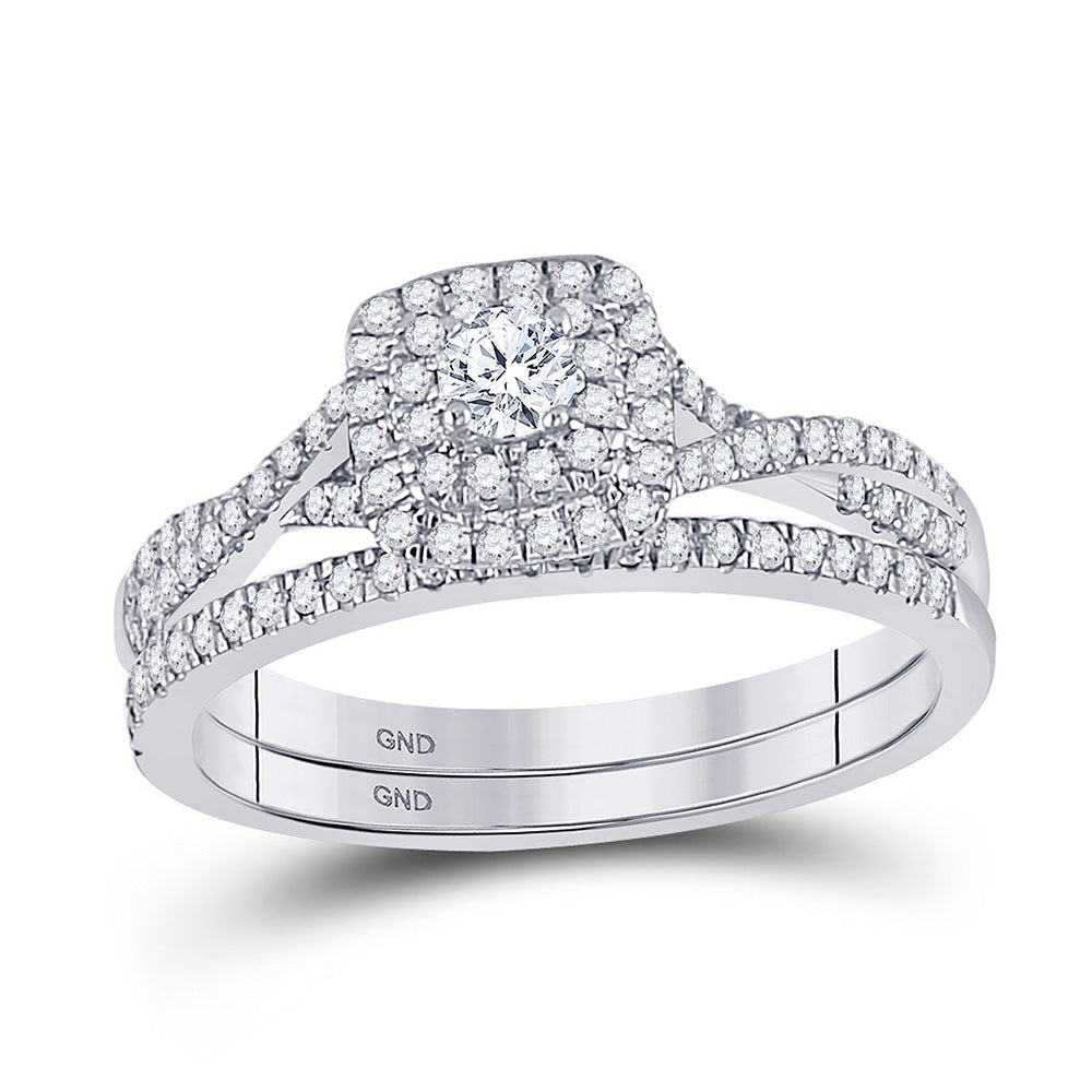 10K Yellow Or White Gold  Round Diamond Halo Bridal Wedding Ring Band Set 1/2 Cttw, Womens Size: 5-10