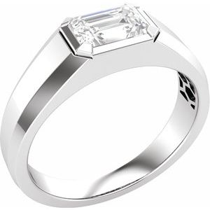14K White Gold Lab-Grown Diamond Emerald 7 X 4.8 Mm Polished 1 Ct Lab-Grown Diamond Mens Solitaire Band Size 10