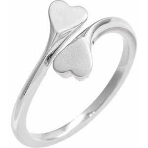 14K White Gold Polished Engravable Double Heart Bypass Ring With Bead Blast Finish Size 7