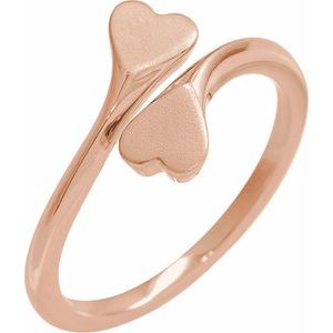 14K Rose Gold Polished Engravable Double Heart Bypass Ring With Bead Blast Finish Size 7