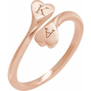 14K Rose Gold Polished Engravable Double Heart Bypass Ring With Bead Blast Finish Size 7