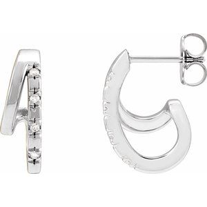 14K White Gold Round 1.2 Mm .05 Ctw Natural Diamond Double Hoop Earrings
