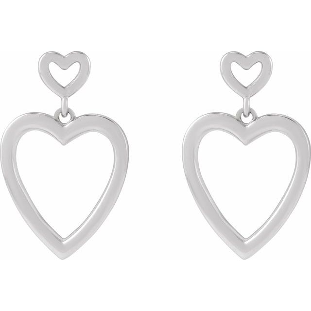Sterling Silver 21.81 X 13.58 Mm Pair Friction Back Polished Dangle Heart Earrings