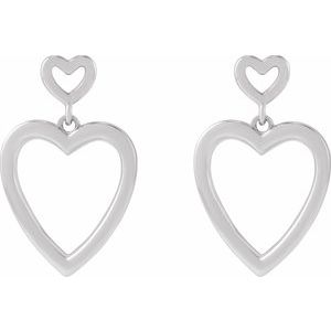 14K White Gold 21.81 X 13.58 Mm Pair Friction Backs Included Polished Dangle Heart Earrings