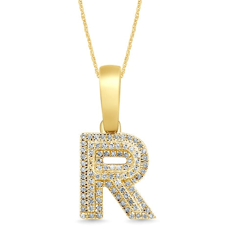 10K Two Tone Gold Diamond Micropave Initial Charm