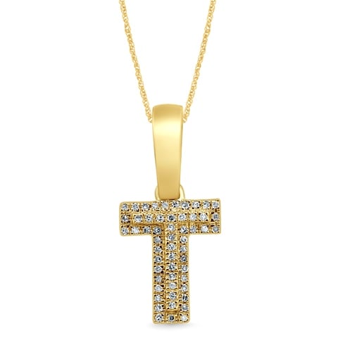 10K Two Tone Gold Diamond Micropave Initial Charm