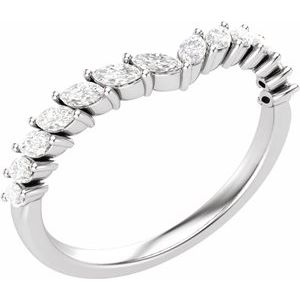 14K White Gold Natural Diamond Marquise 3.3 X 1.6 Mm Polished 3/8 Ctw Natural Diamond Contour Band Size 7