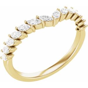 14K Yellow Gold Natural Diamond Marquise 3.3 X 1.6 Mm Polished 3/8 Ctw Natural Diamond Contour Band Size 7