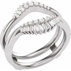 14K White Gold Natural Diamond Straight Baguette 1.8 X .9 Mm Polished 3/8 Ctw Natural Diamond Double Row Ring Guard Size 7