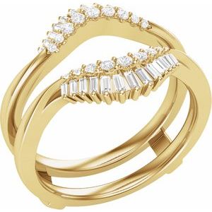 14K Yellow Gold Natural Diamond Straight Baguette 1.8 X .9 Mm Polished 3/8 Ctw Natural Diamond Double Row Ring Guard Size 7